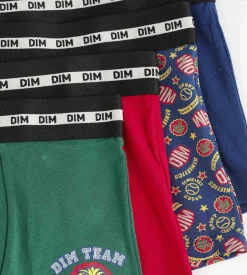 Lot de 4 boxers enfant Rouge Vert Bleu Baseball Dim Coton Stretch