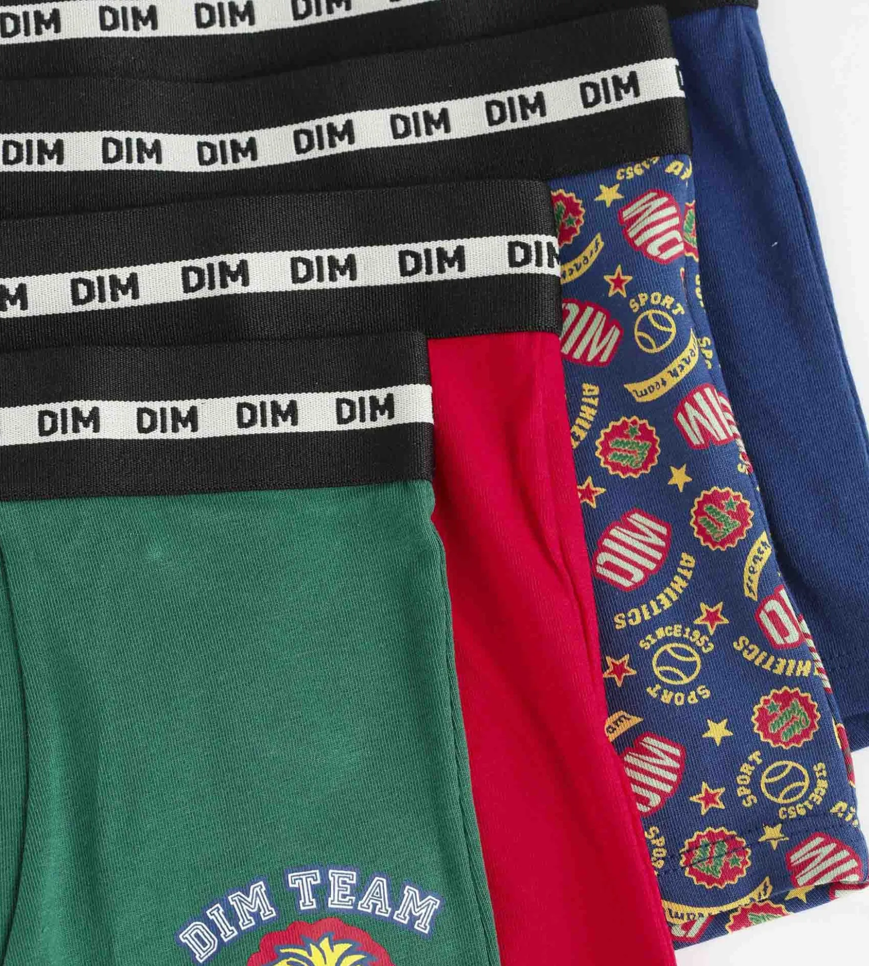 Lot de 4 boxers enfant Rouge Vert Bleu Baseball Dim Coton Stretch