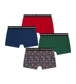 Lot de 4 boxers enfant Rouge Vert Bleu Baseball Dim Coton Stretch