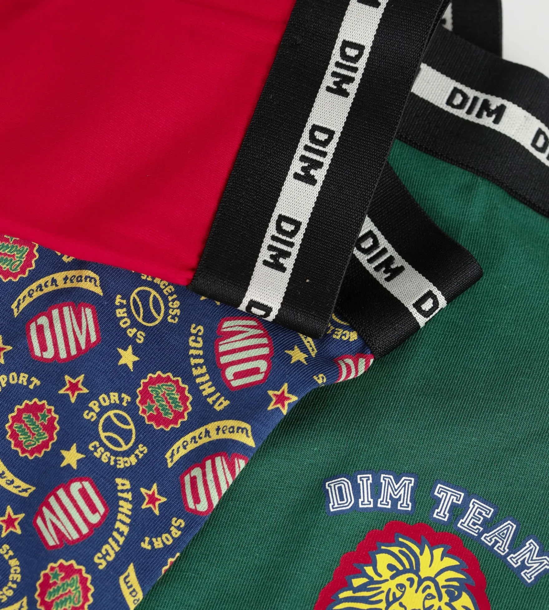Lot de 3 boxers enfant Rouge Vert logotypés Dim Coton Stretch