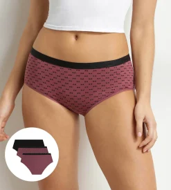 Lot de 3 boxers femme en coton stretch Noir Prune Les Pockets