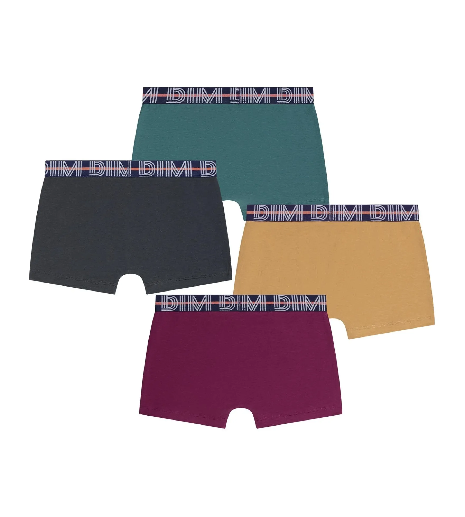 Lot de 4 boxers garçon Bordeaux Jaune Ebene Vert Coton Stretch Kids