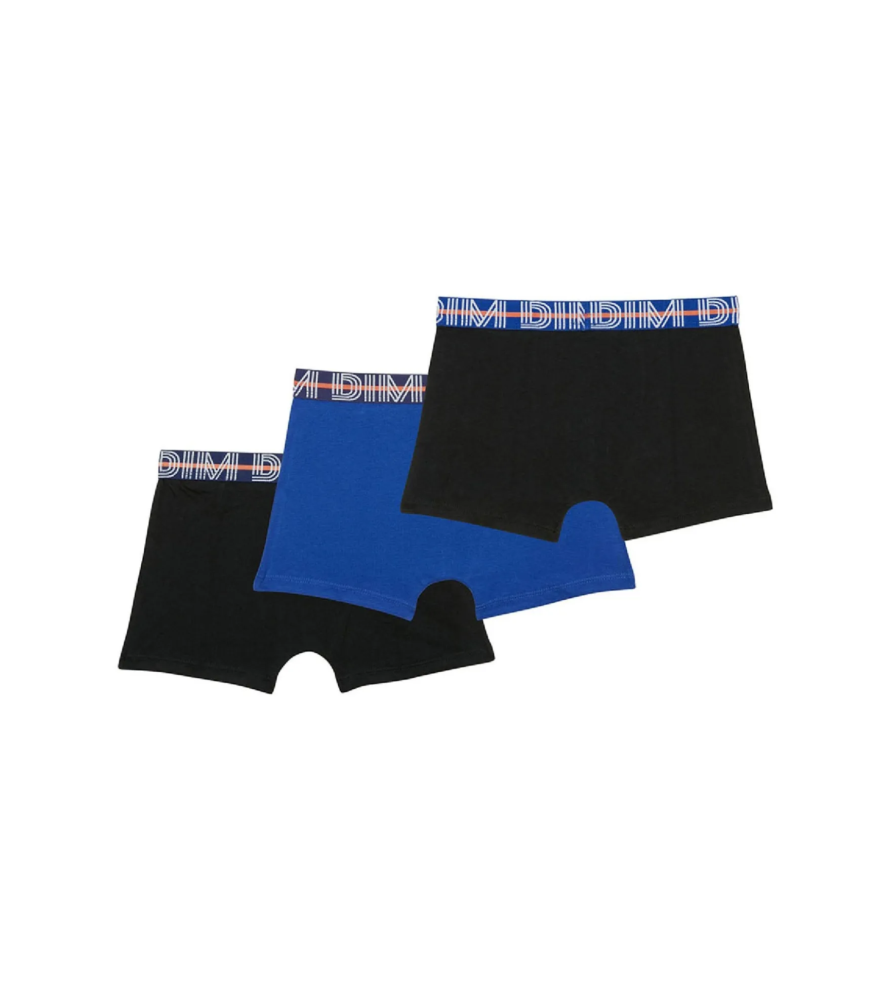 Lot de 3 boxers garçon coton stretch ceinture contrastée Bleu EcoDim