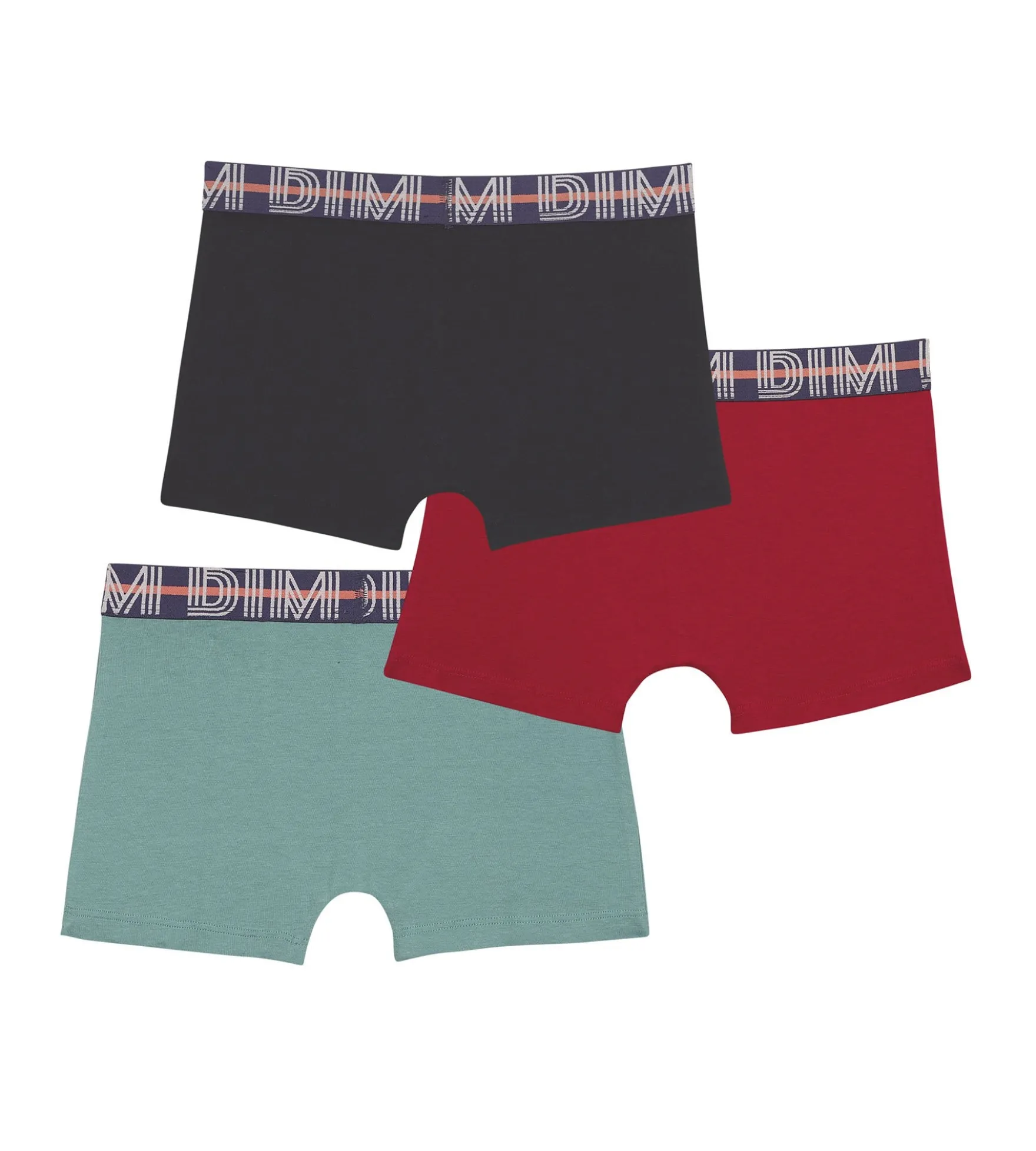 Lot de 3 boxers garçon en coton stretch Rouge Bleu Vert EcoDim Classic