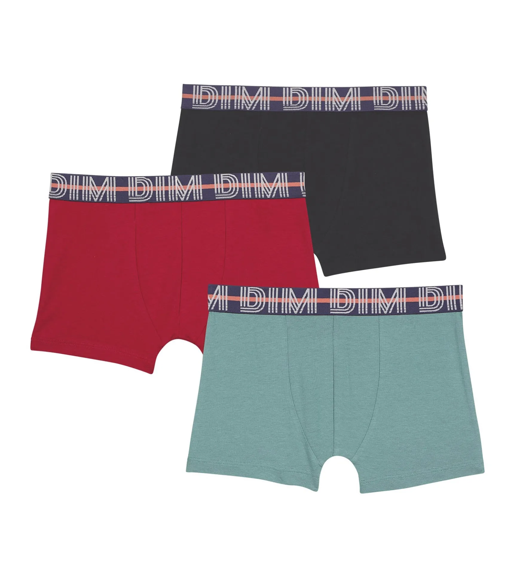 Lot de 3 boxers garçon en coton stretch Rouge Bleu Vert EcoDim Classic
