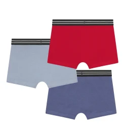 Lot de 3 boxers garçon en coton stretch Rouge Carmin Bleu Ecodim