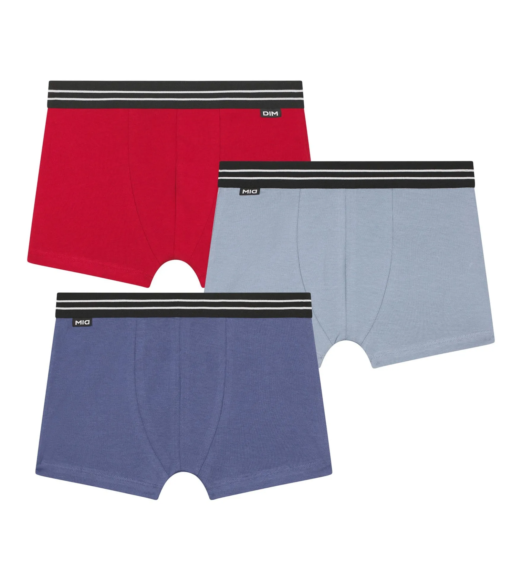 Lot de 3 boxers garçon en coton stretch Rouge Carmin Bleu Ecodim