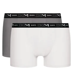 Lot de 2 Boxers homme Blanc Gris ceinture contrastée Dim Coton Stretch