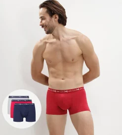 Lot de 3 boxers homme bleu denim rouge topaze acier Coton Stretch