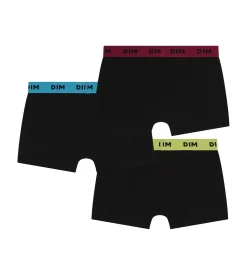 Lot de 3 boxers homme coton stretch noir ceinture colorée Bleu Citron Mix & Colors