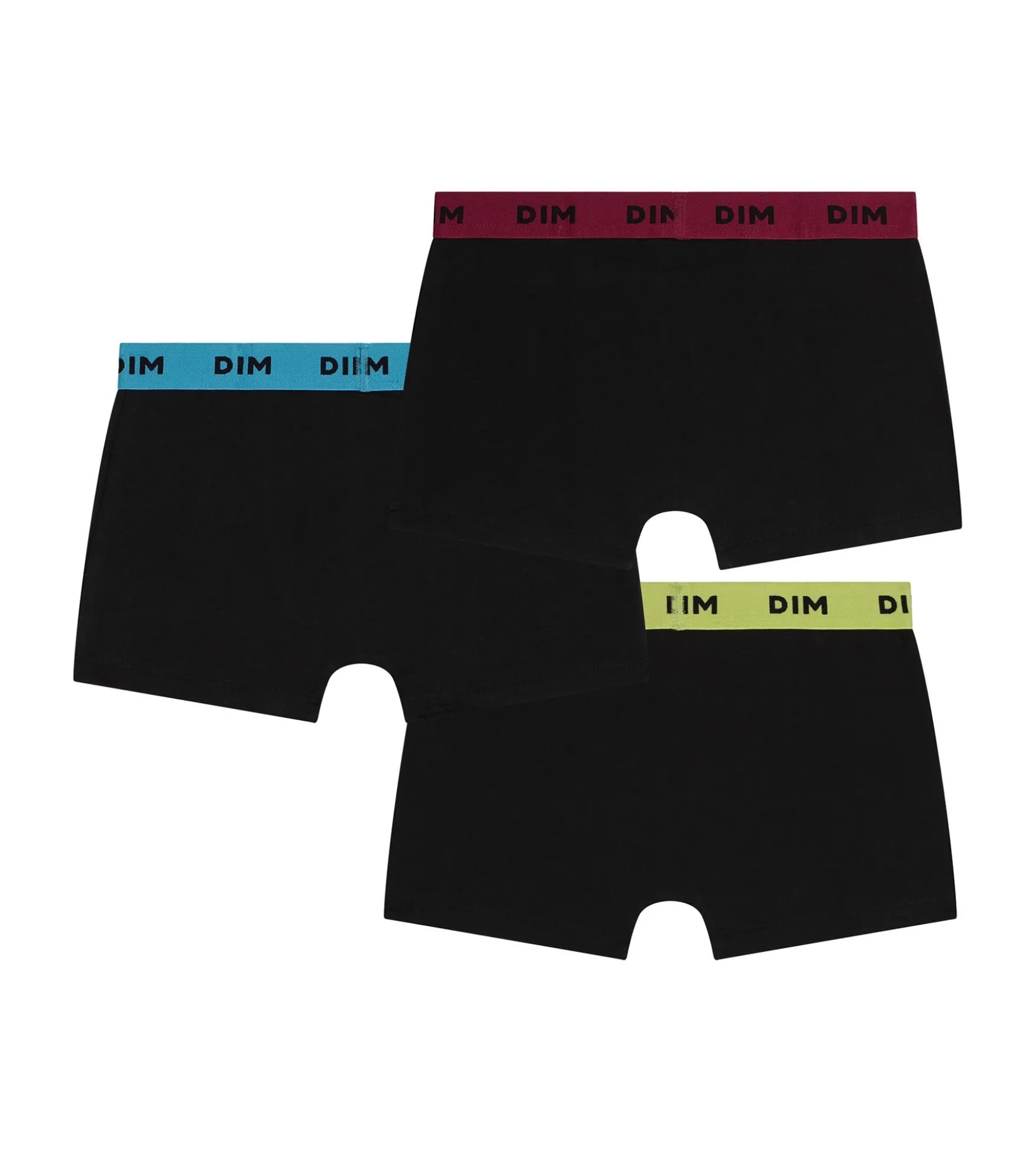 Lot de 3 boxers homme coton stretch noir ceinture colorée Bleu Citron Mix & Colors