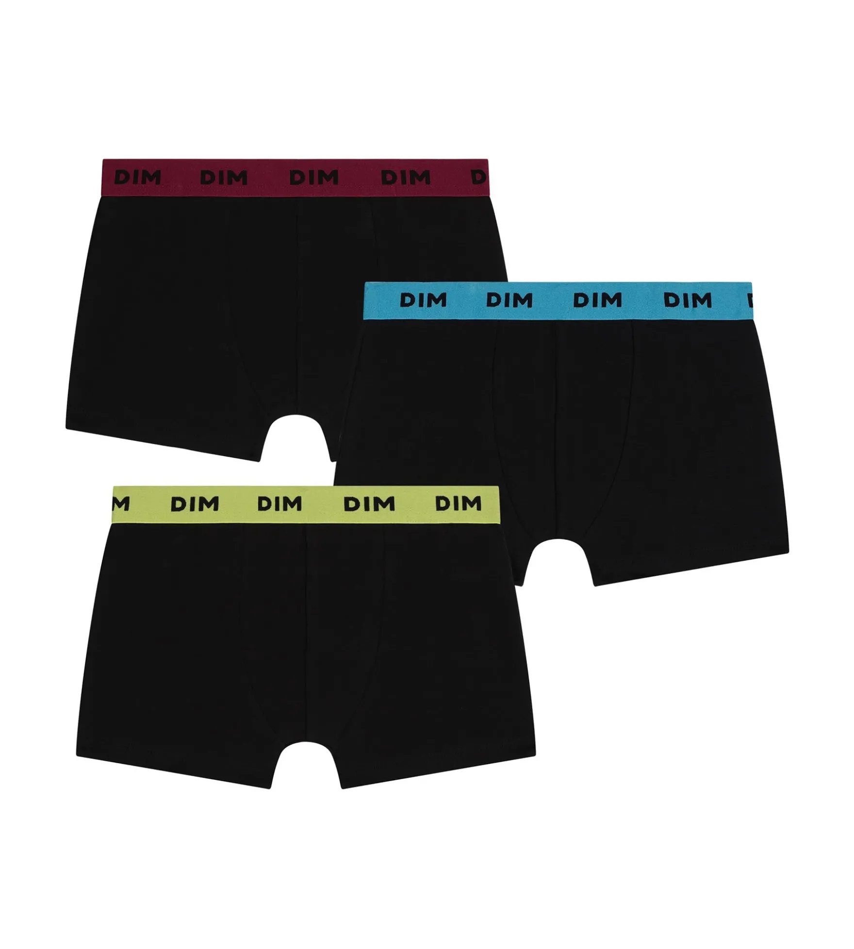 Lot de 3 boxers homme coton stretch noir ceinture colorée Bleu Citron Mix & Colors