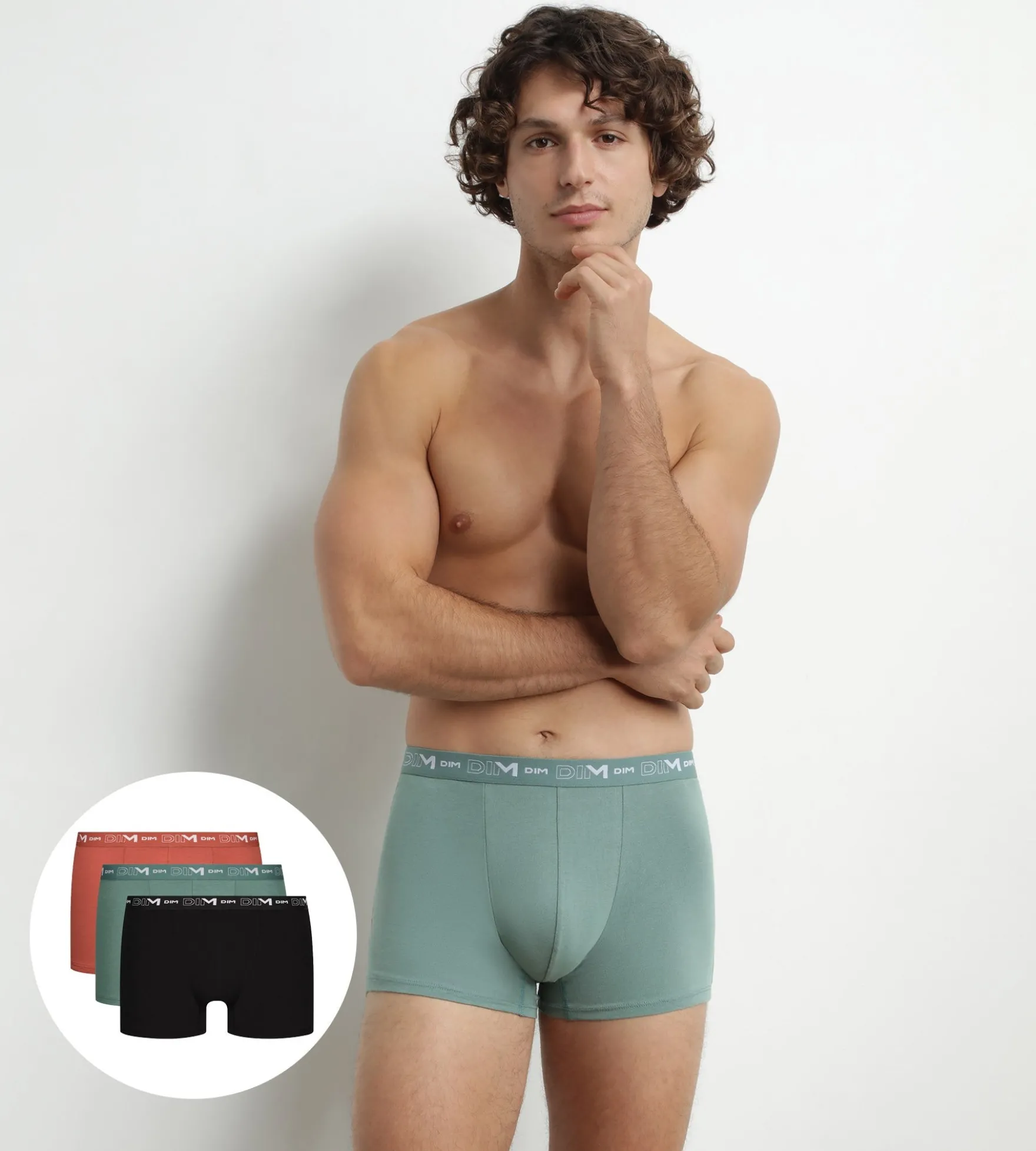 Lot de 3 boxers homme en coton Noir Vert Dim Coton Stretch