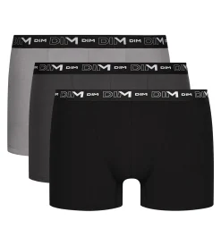 Lot de 3 boxers homme en coton Noir Gris Dim Coton Stretch