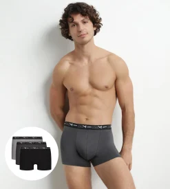 Lot de 3 boxers homme en coton Noir Gris Dim Coton Stretch