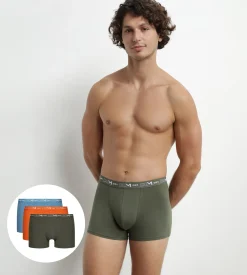 Lot de 3 boxers homme en coton Orange Vert Dim Coton Stretch