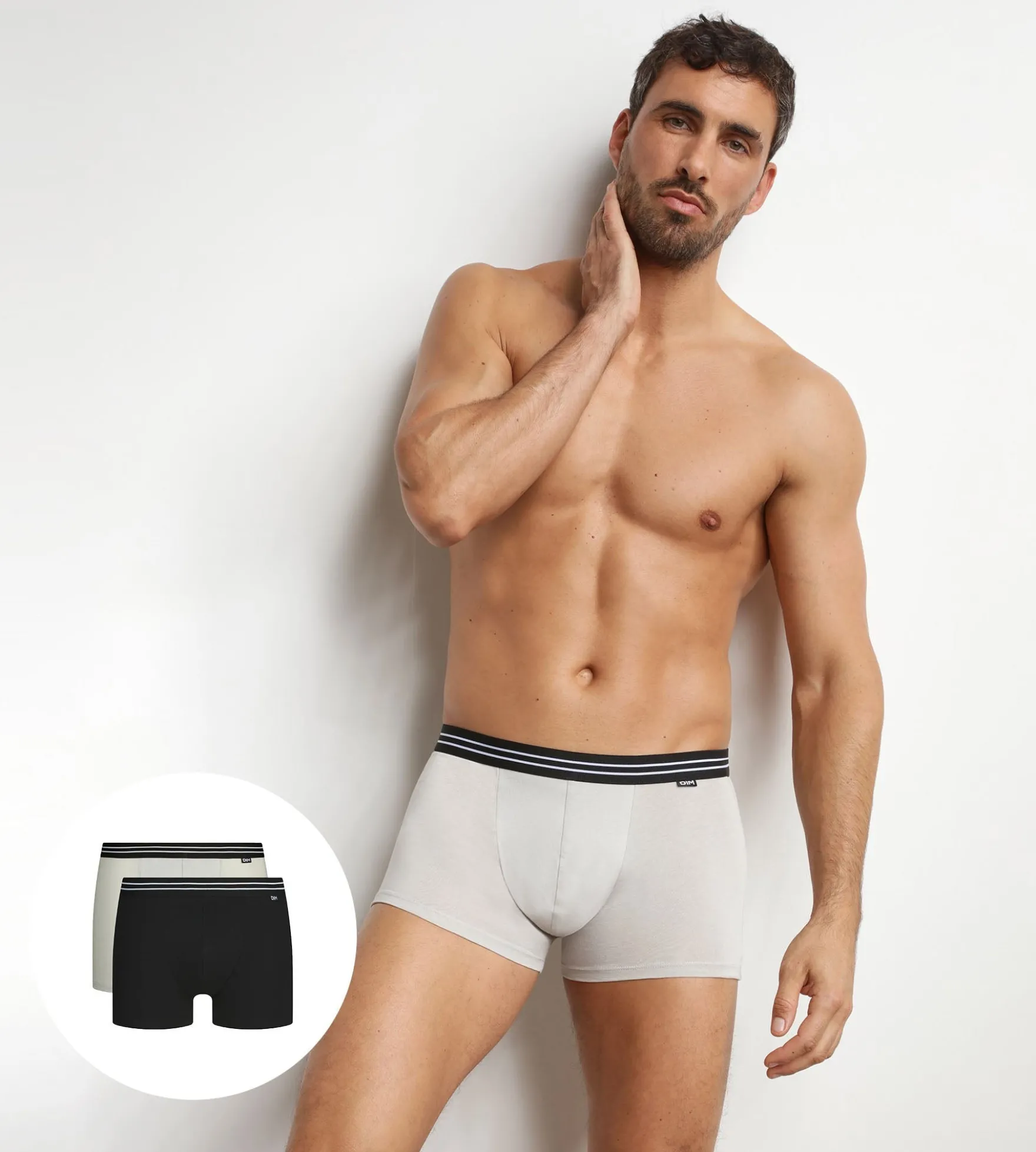 Lot de 2 boxers homme en coton stretch Noir Gris EcoDim