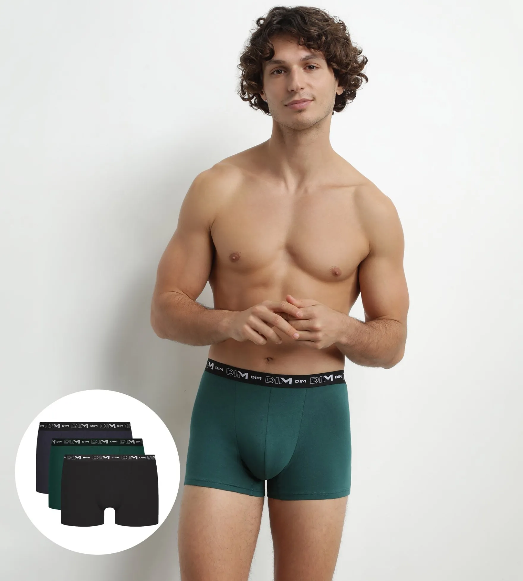Lot de 3 boxers homme en coton Vert Bleu Dim Coton Stretch