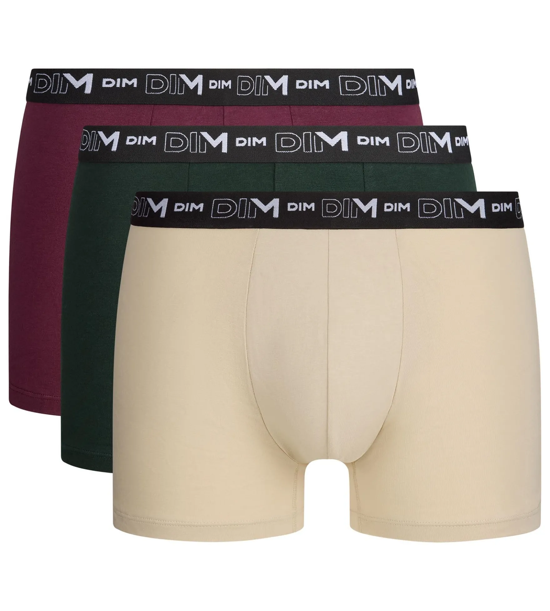 Lot de 3 boxers homme figue, vert foncé, écru Coton Stretch