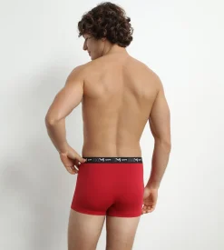 Lot de 2 Boxers homme Gris Rouge ceinture contrastée Dim Coton Stretch