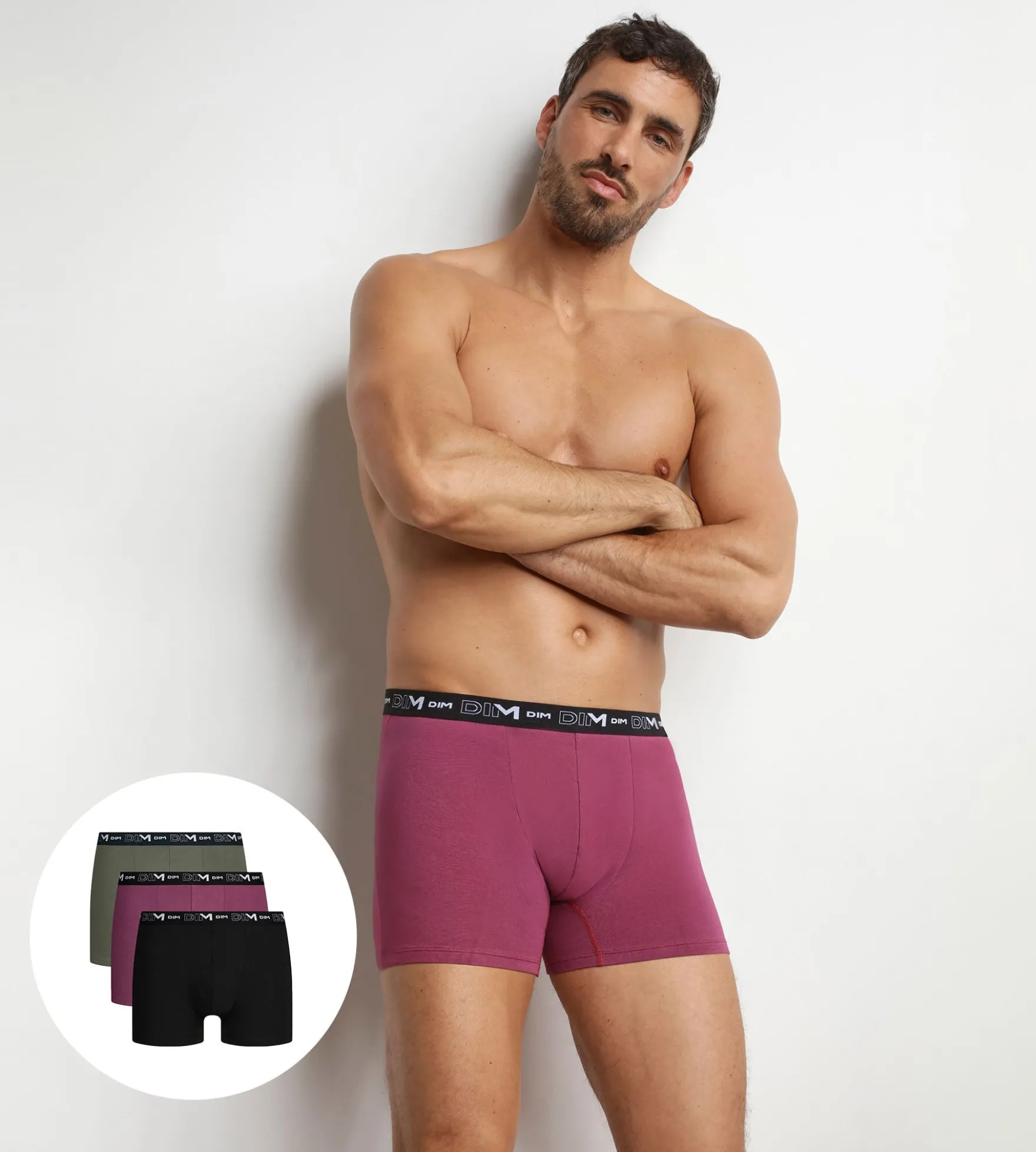 Lot de 3 boxers homme Mauve Eclipse Dim Coton Stretch