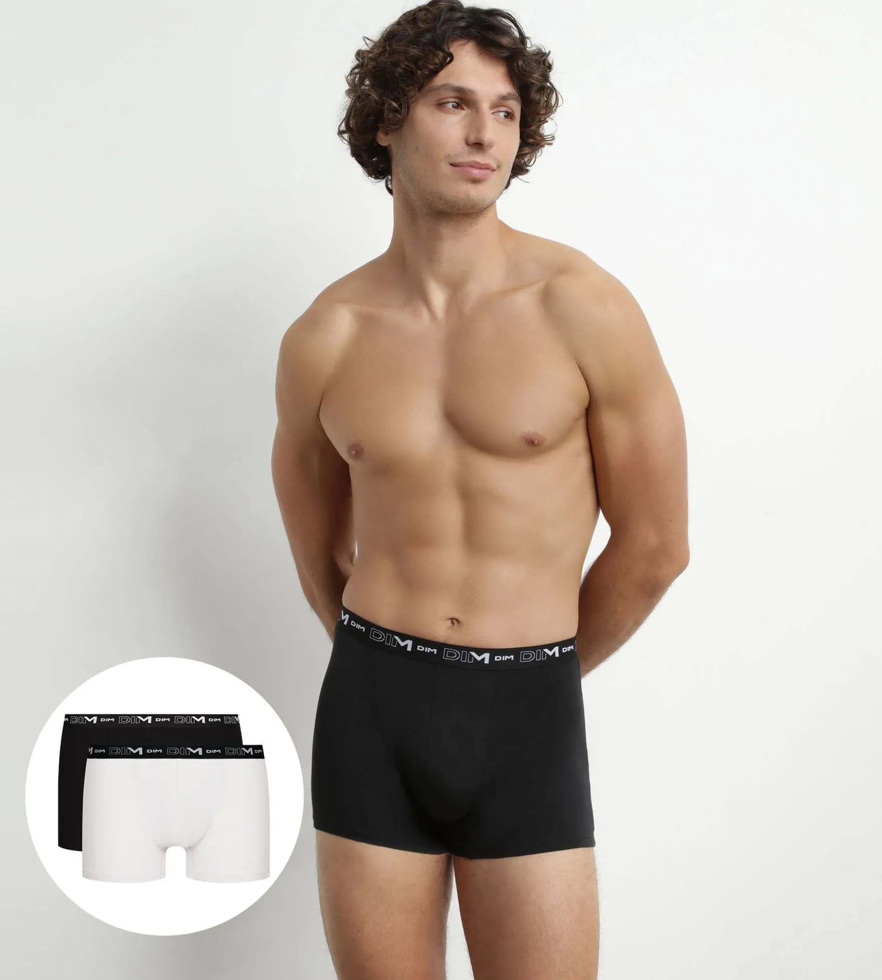 Lot de 2 Boxers homme Noir Blanc ceinture contrastée Dim Coton Stretch