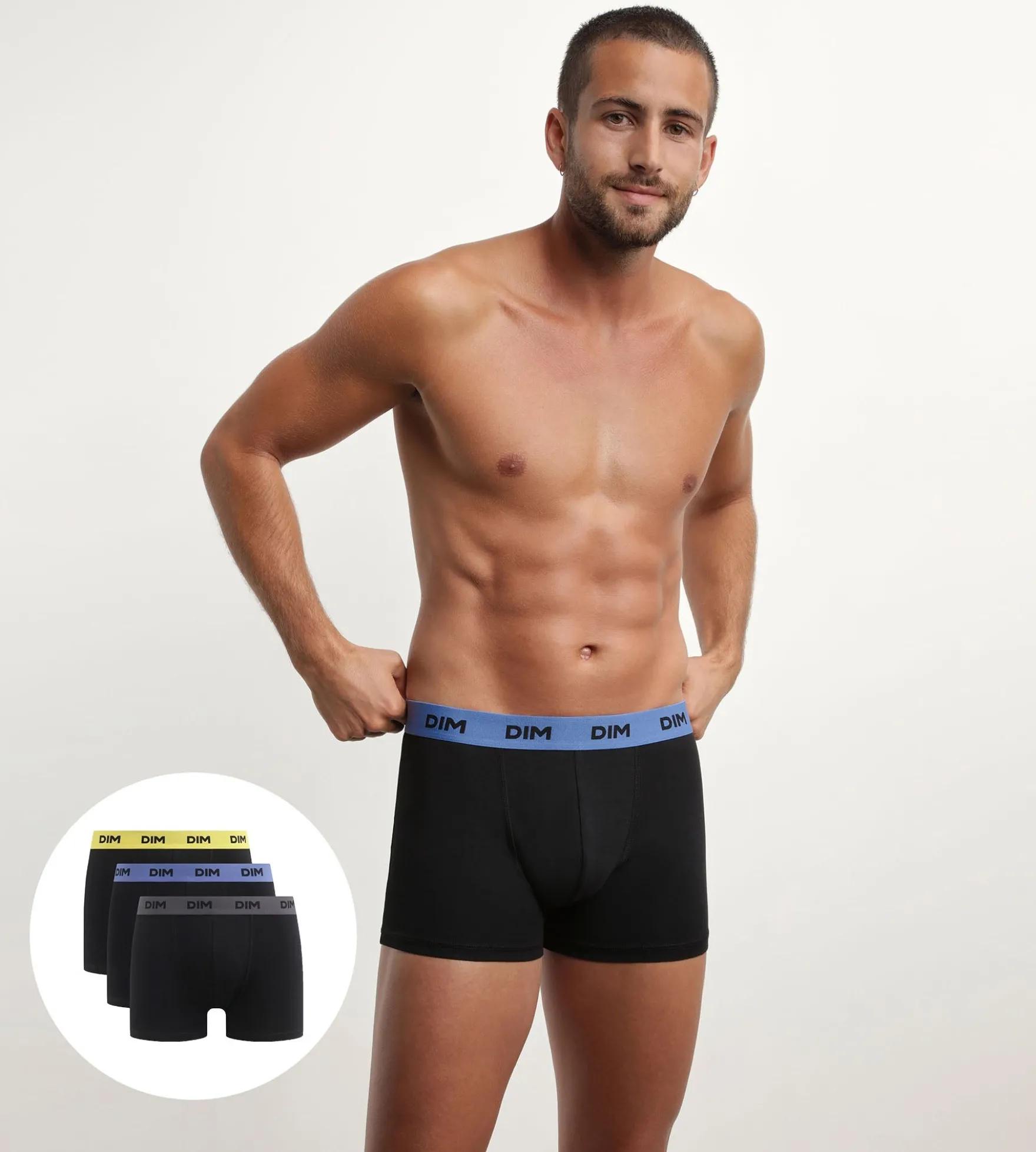 Lot de 3 boxers homme noir ceinture colorée Mimosa Lila Mix & Colors