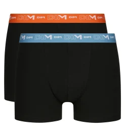 Lot de 2 Boxers homme Noir à ceinture Bleu et Orange Dim Coton Stretch