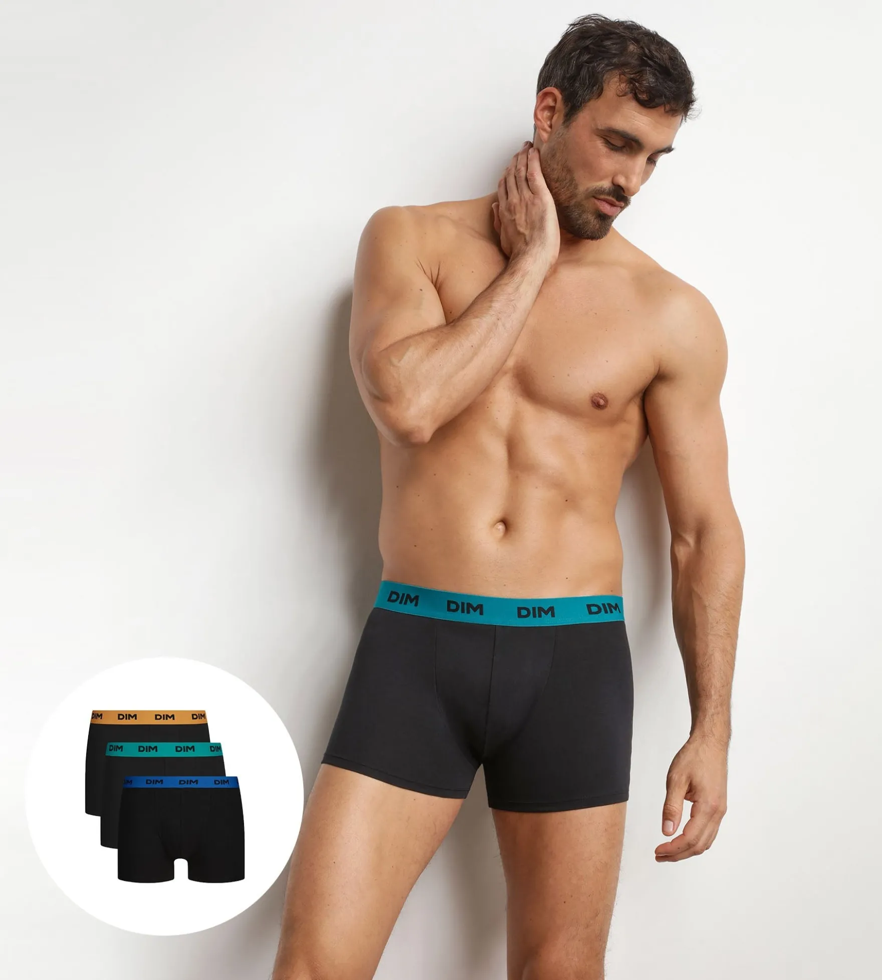 Lot de 3 boxers homme noir ceinture colorée Caméléon Mix & Colors