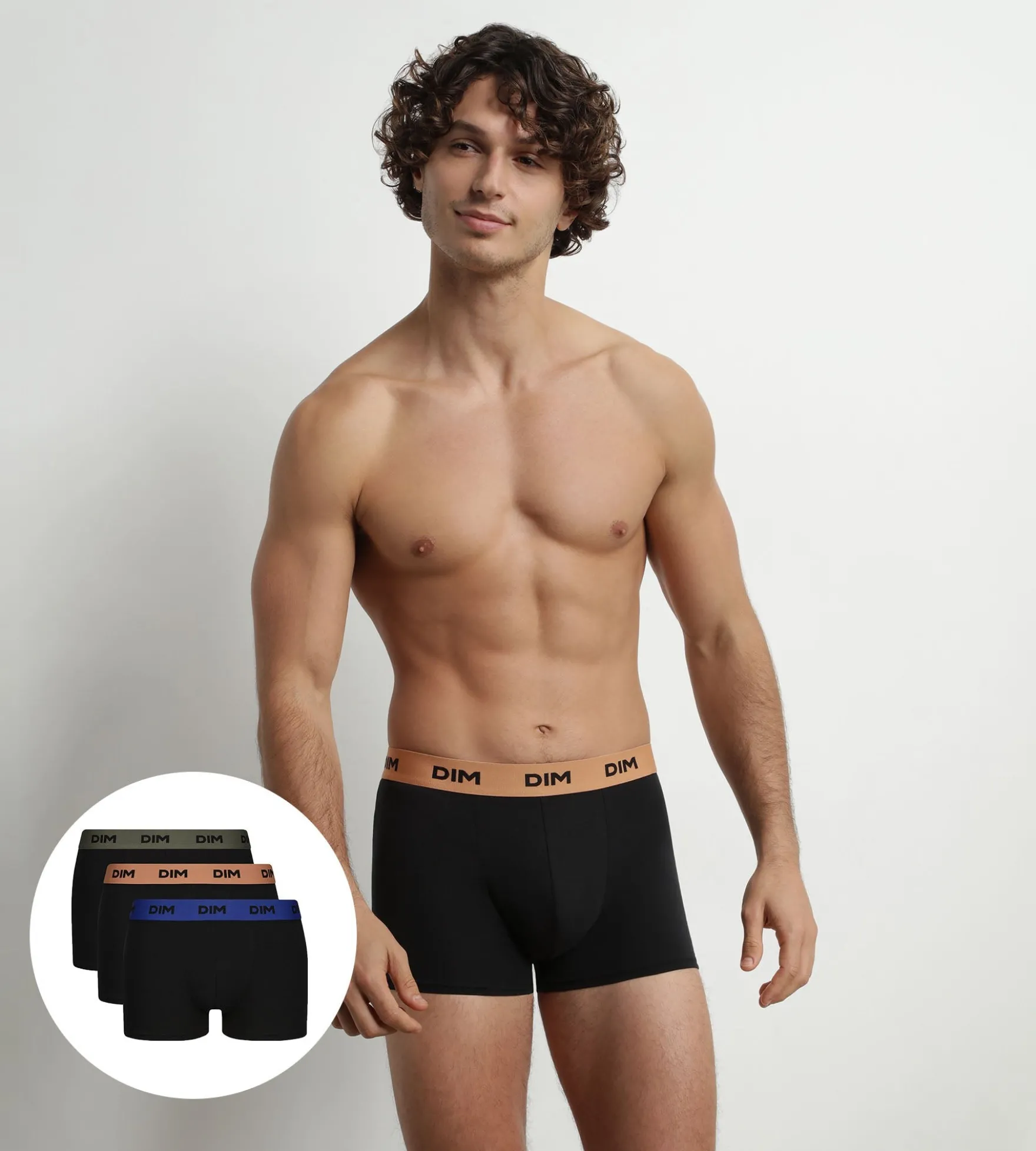 Lot de 3 boxers homme Noir coton stretch Noisette Vert Mix & Colors