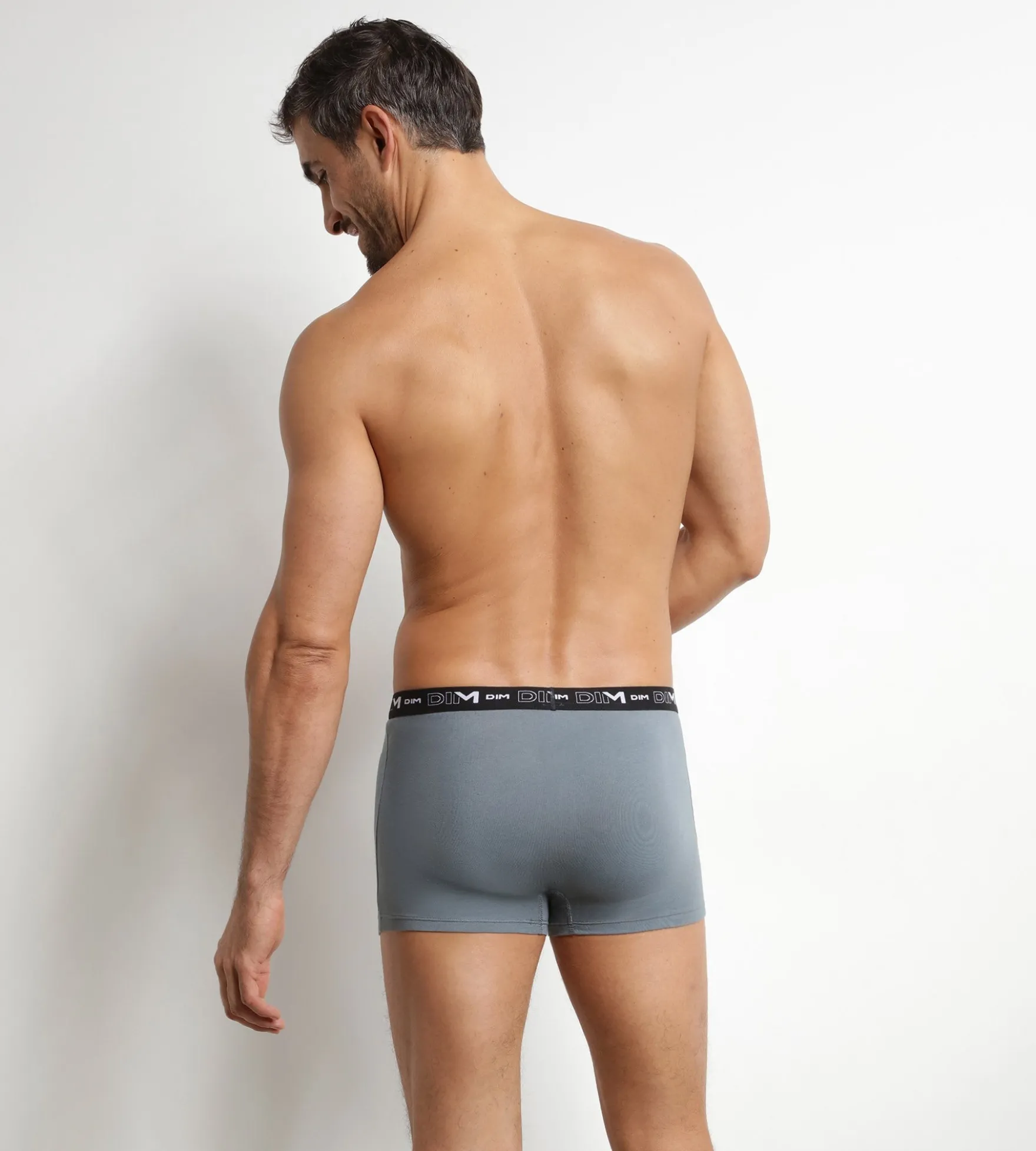Lot de 3 boxers homme Noir Gris ceinture contrastée Dim Coton Stretch