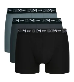 Lot de 3 boxers homme Noir Gris ceinture contrastée Dim Coton Stretch