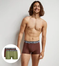 Lot de 2 boxers homme respirants coton et lycra Kaki 3D Flex Air