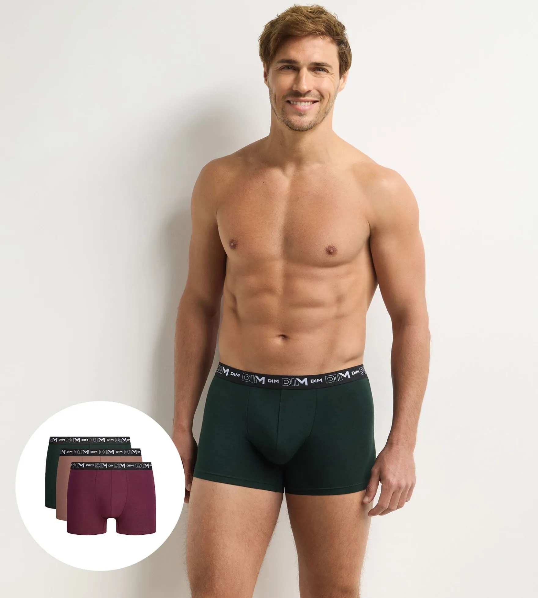 Lot de 3 boxers homme vert foncé, caramel, figue Coton Stretch