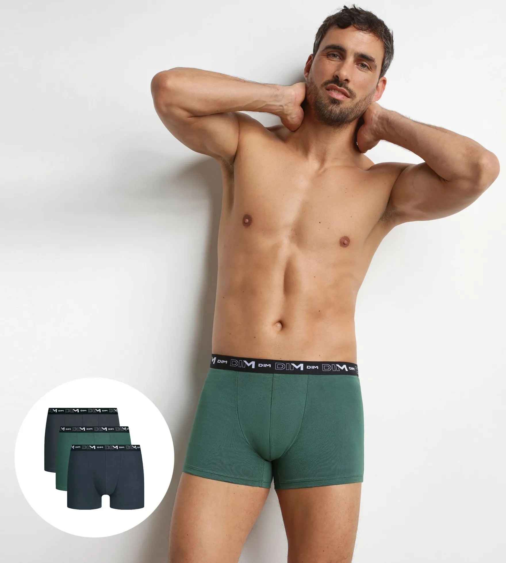 Lot de 3 boxers homme Vert Nébuleuse Dim Coton Stretch