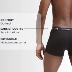 Lot de 3 boxers noir Homme en coton stretch