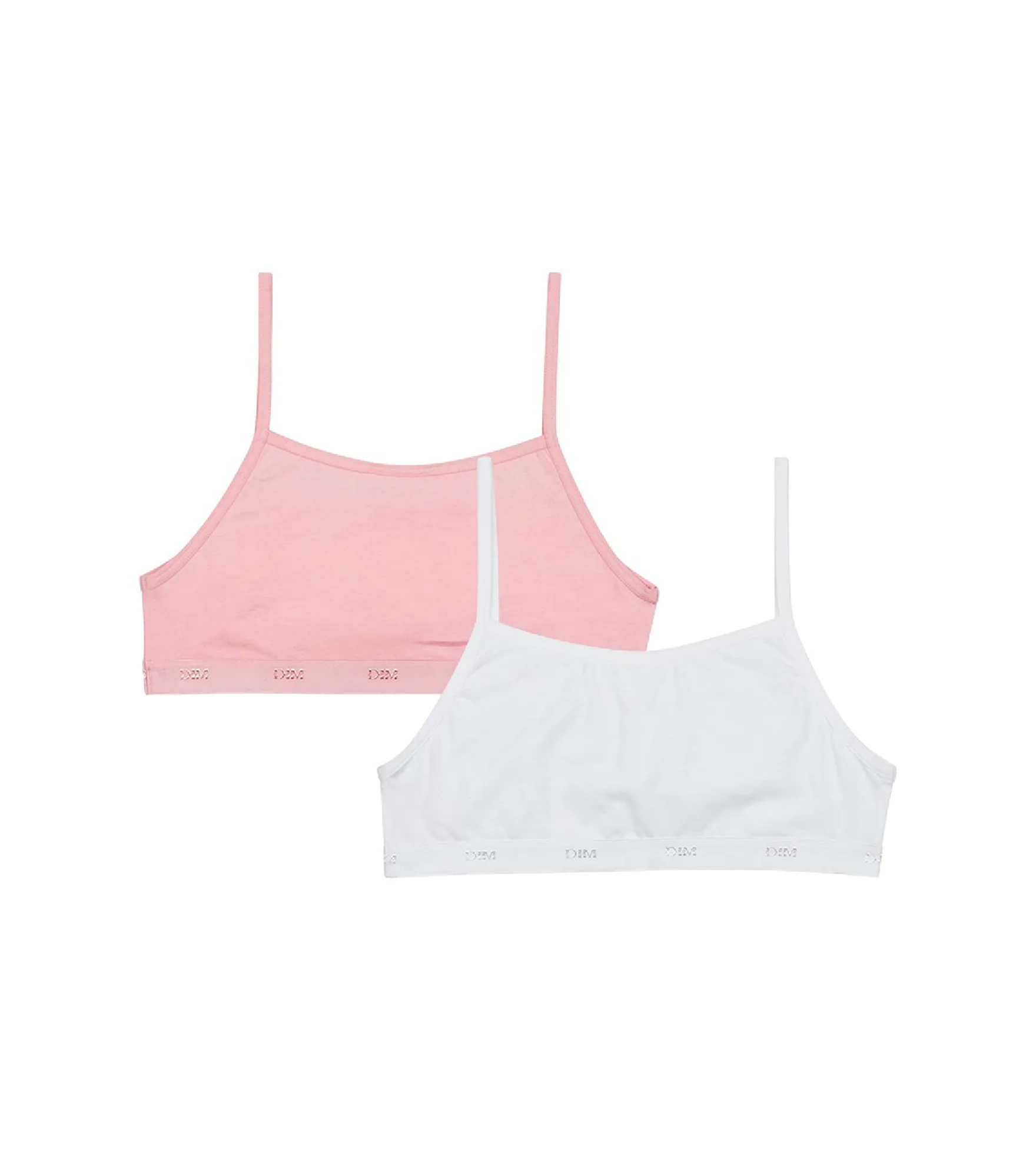 Lot de 2 brassières filles coton stretch Rose Blanc Les Pockets Ecodim