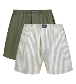Lot de 2 caleçons homme Beige rayé Vert Coton Stretch