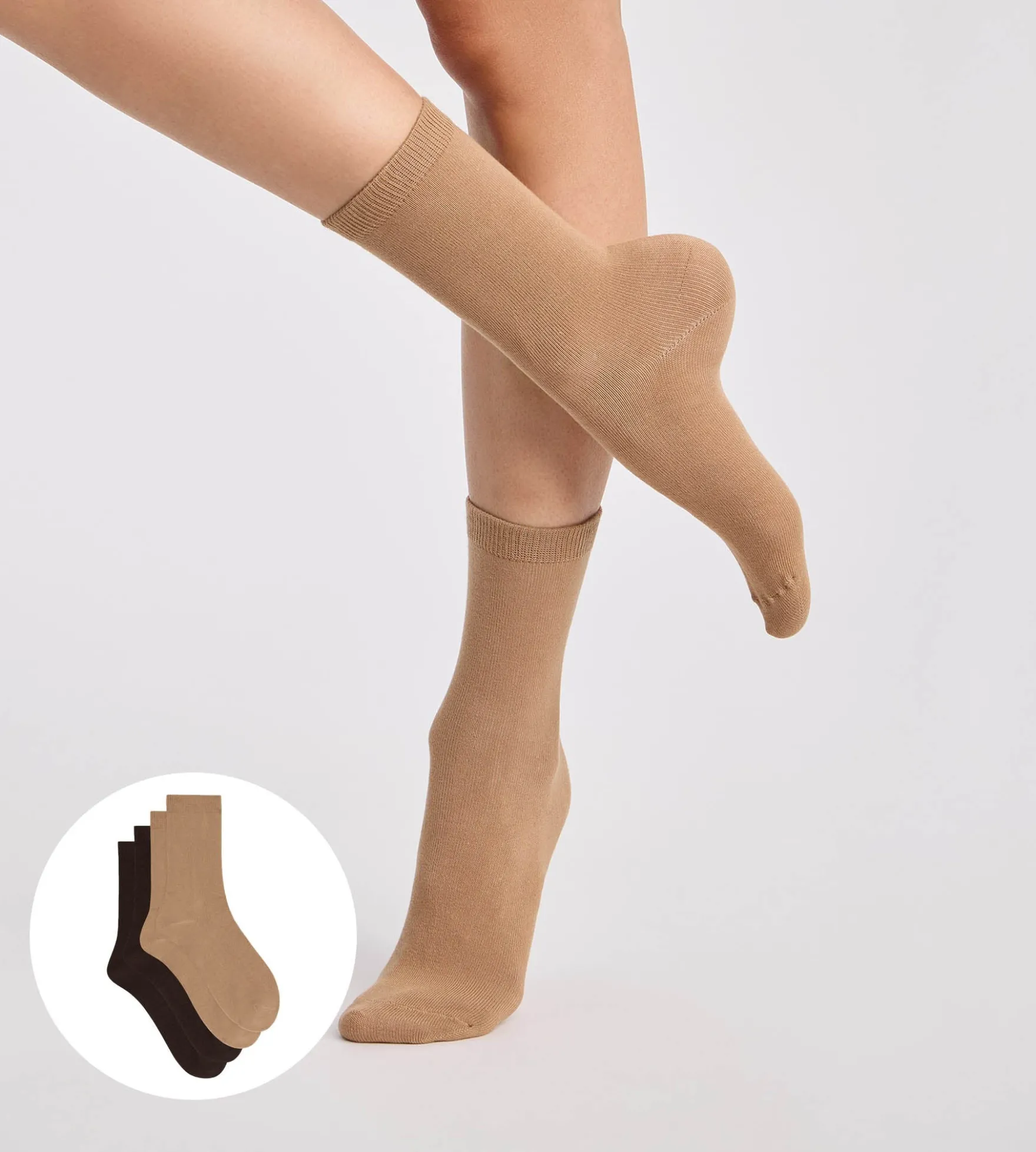 Lot de 2 chaussettes femme coton chocolat, taupe Thermo