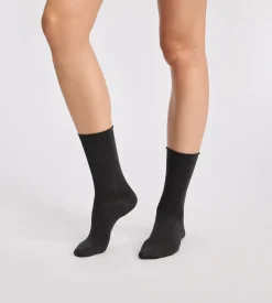 Lot de 2 chaussettes femme gris clair, gris anthracite Modal