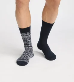 Lot de 2 chaussettes homme nordique navy bleu, navy blue Coton Fancy