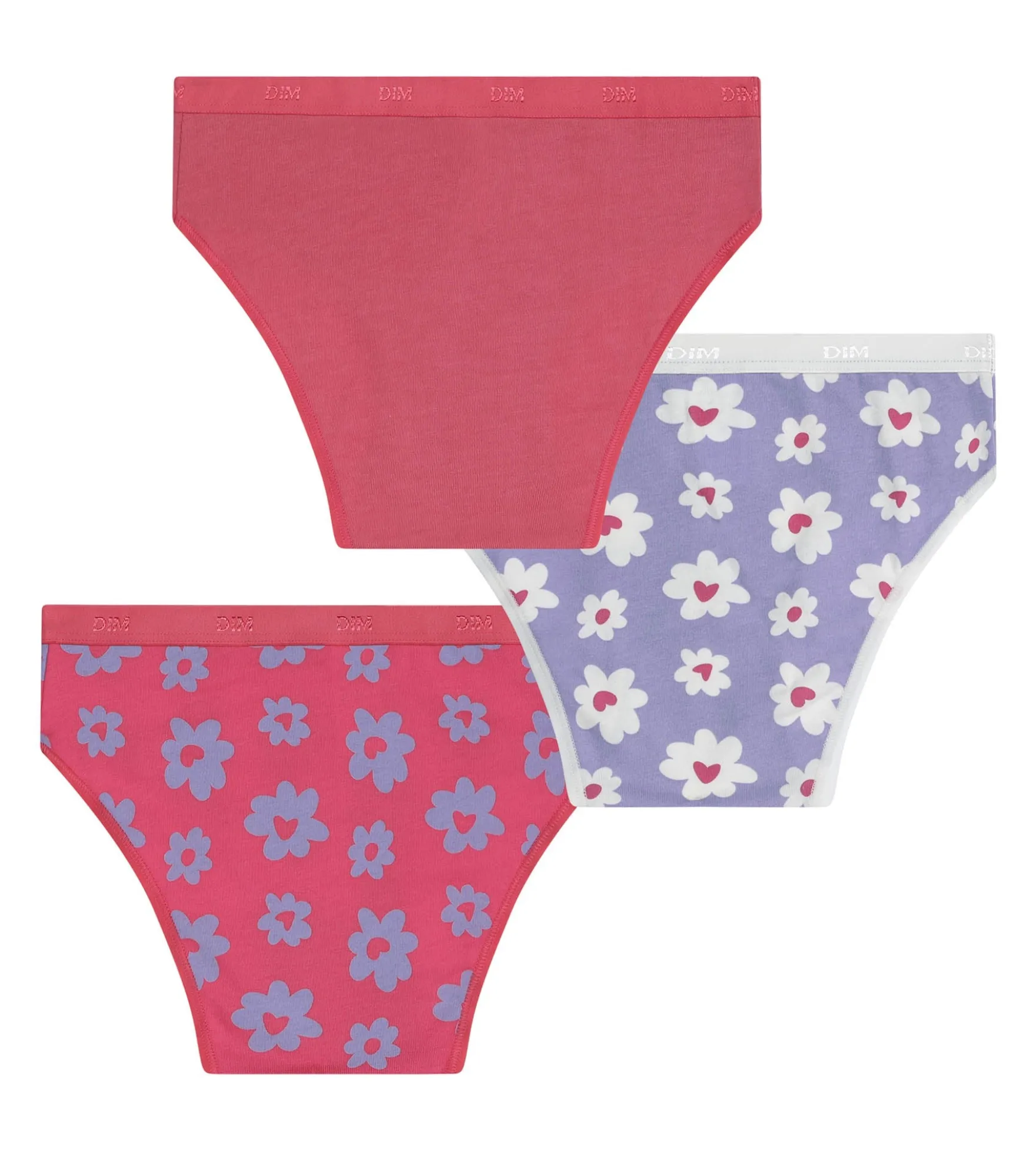 Lot de 3 culottes fille coton stretch Violet Rose à fleurs Les Pockets