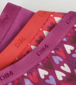 Lot de 3 culottes fille coton stretch Violet Rouge à cœurs Les Pockets
