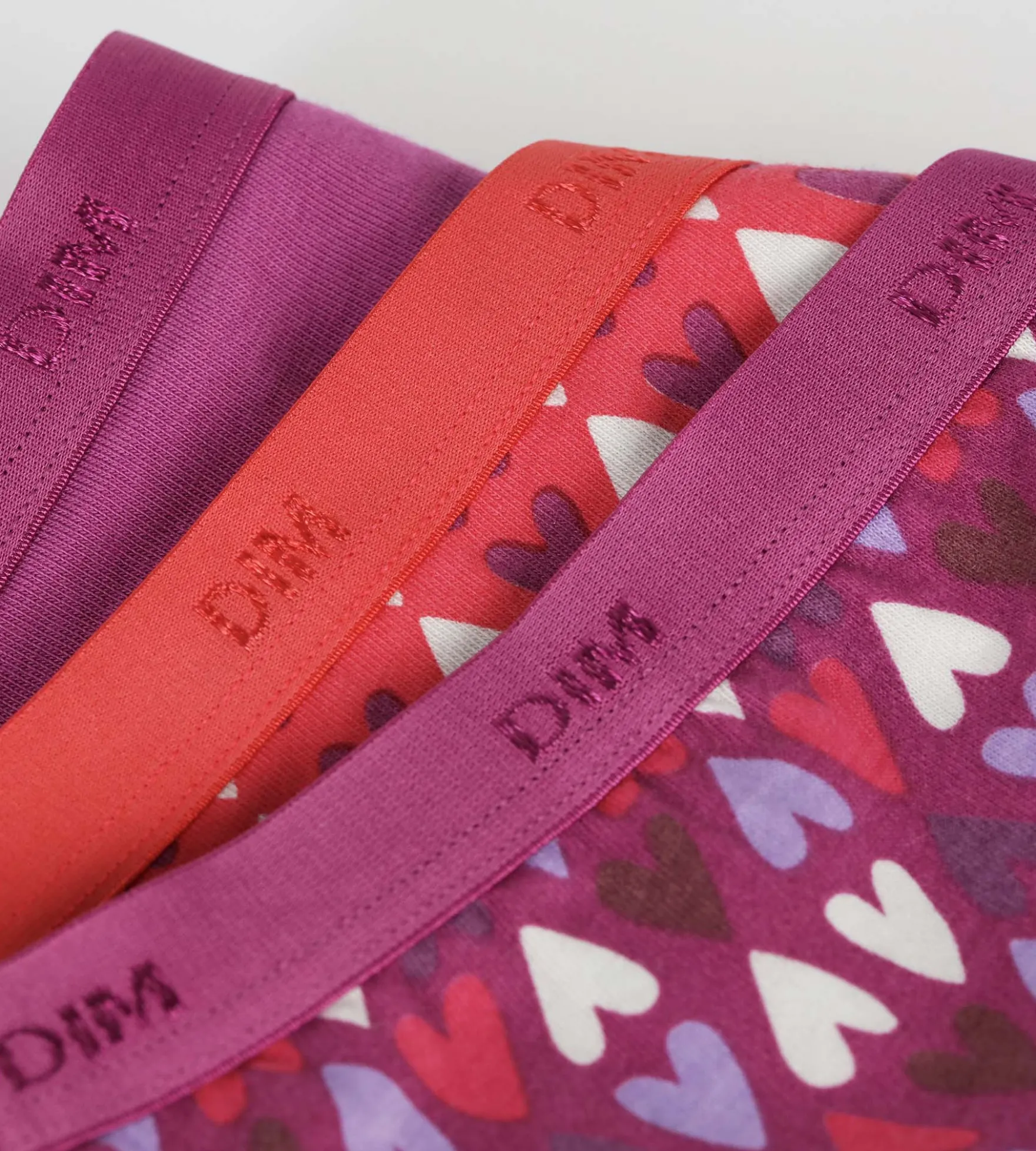 Lot de 3 culottes fille coton stretch Violet Rouge à cœurs Les Pockets
