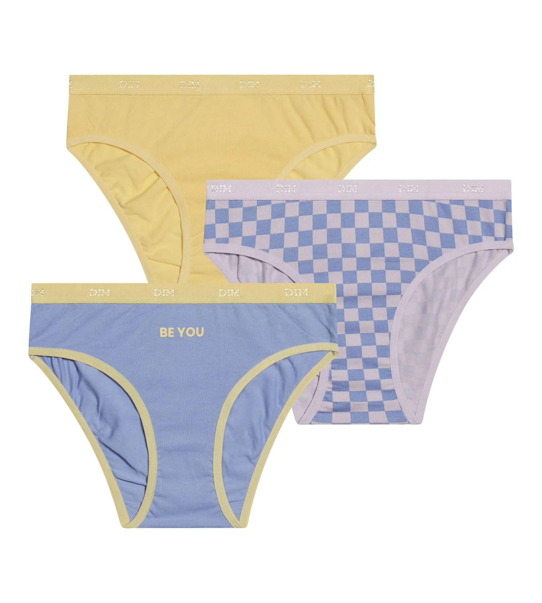 Lot de 3 culottes fille coton stretch à motif damier Jaune Les Pockets