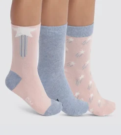 Lot de 3 paires de chaussettes enfant à étoiles Denim Rose Coton Style