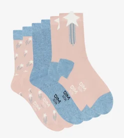 Lot de 3 paires de chaussettes enfant à étoiles Denim Rose Coton Style