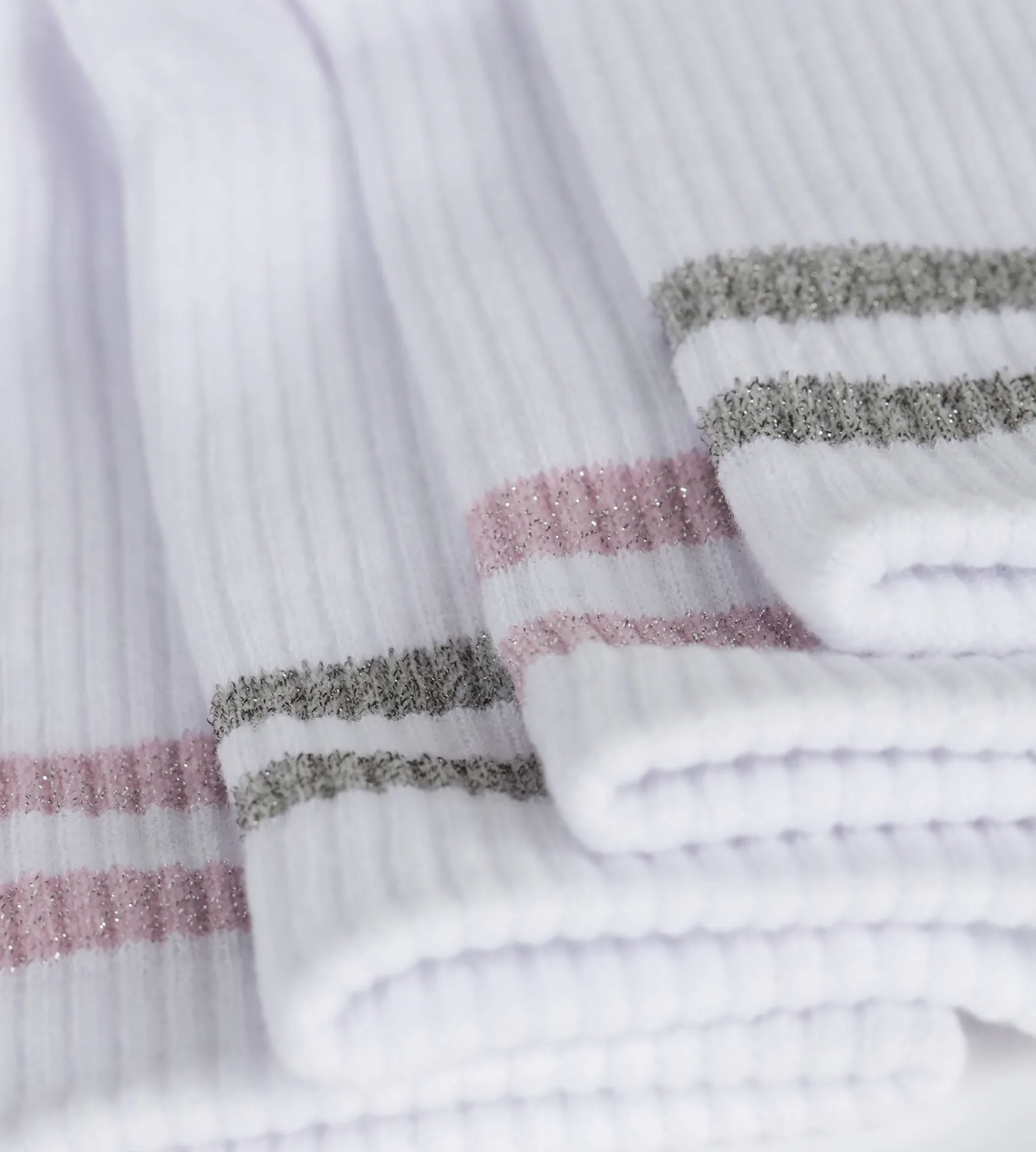 Lot de 2 paires de chaussettes en coton côtelé Blanc et lurex Rose Gris Dim Mode