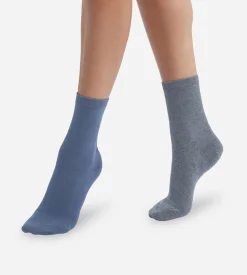 Lot de 2 paires de chaussettes femme Bleu Gris Basic Coton