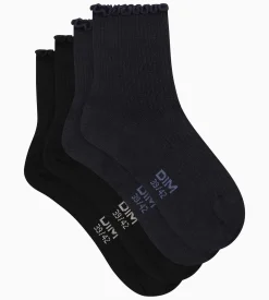 Lot de 2 paires de chaussettes femme à volants Noir Marine Dim Modal
